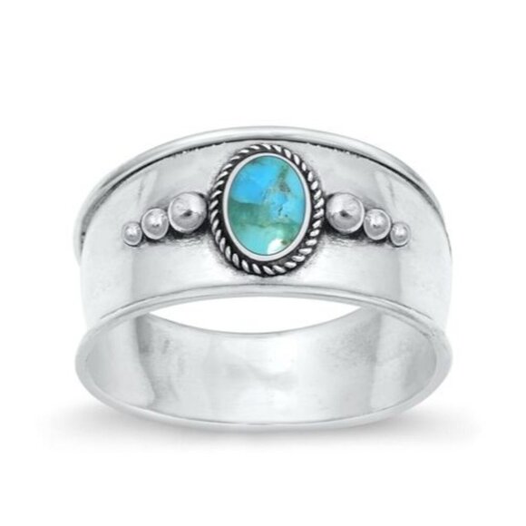 Sterling Silver 925 Oval Bezel Set Turquoise Cigar Band Ring Size 5.75 NEW - Picture 1 of 16